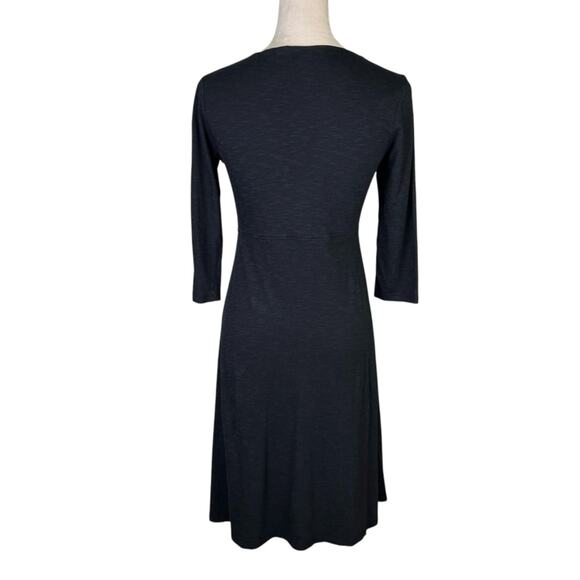Toad & Co Rosalinda Black Space Dye V-neck 3/4 Sleeve Comfortable Everyday Dress - Picture 5 of 13